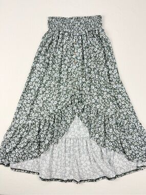 Ardene Cottagecore Floral High Low Midi Skirt Sage Green Boho Prairie Skirt